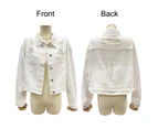 Strapsco Womens Denim Jacket with Fringe Rhinestones Crop Casual Coat-White