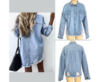 Strapsco Women Ripped Denim Jacket Boyfriend Mid Long Trucker Coat-LightBlue