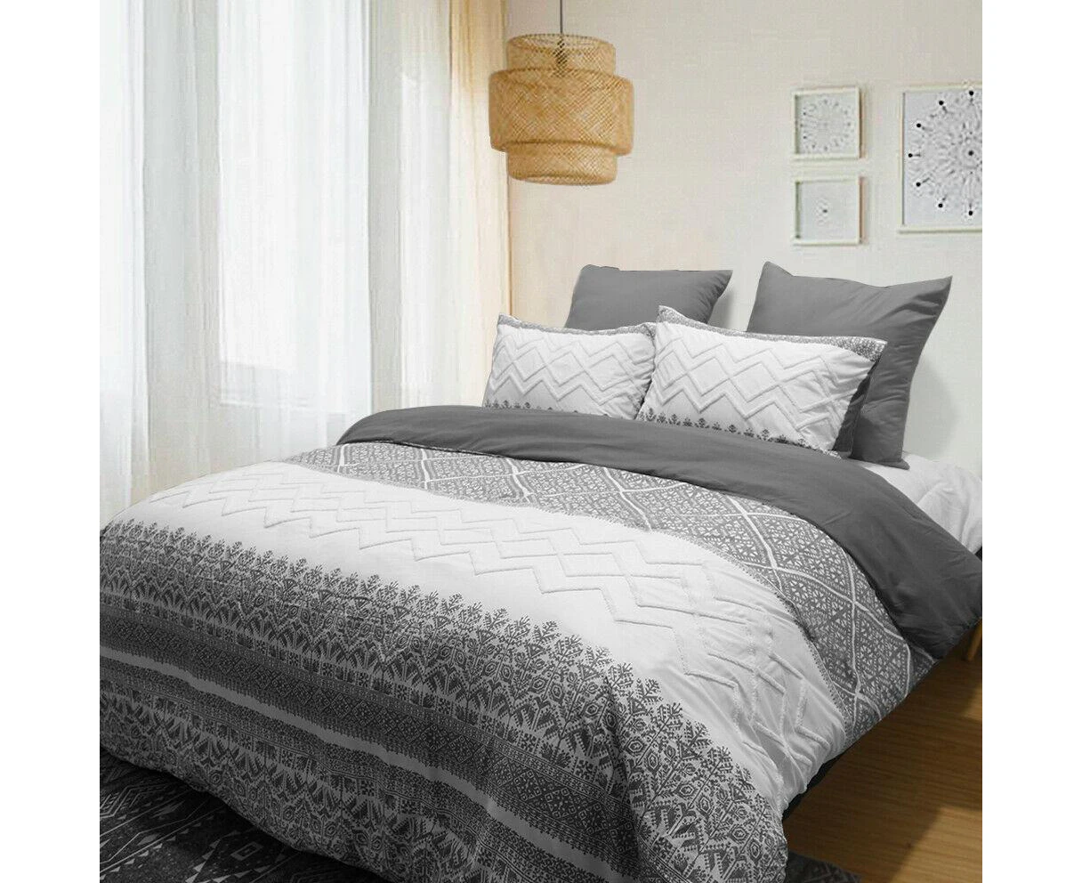 Elite BOHO 3PC Bamboo Comforter Set | Modern Chic Cooling Comforter | Pinsonic Embossed Comforter | 2 Sizes - 3 Colours - Charcoal