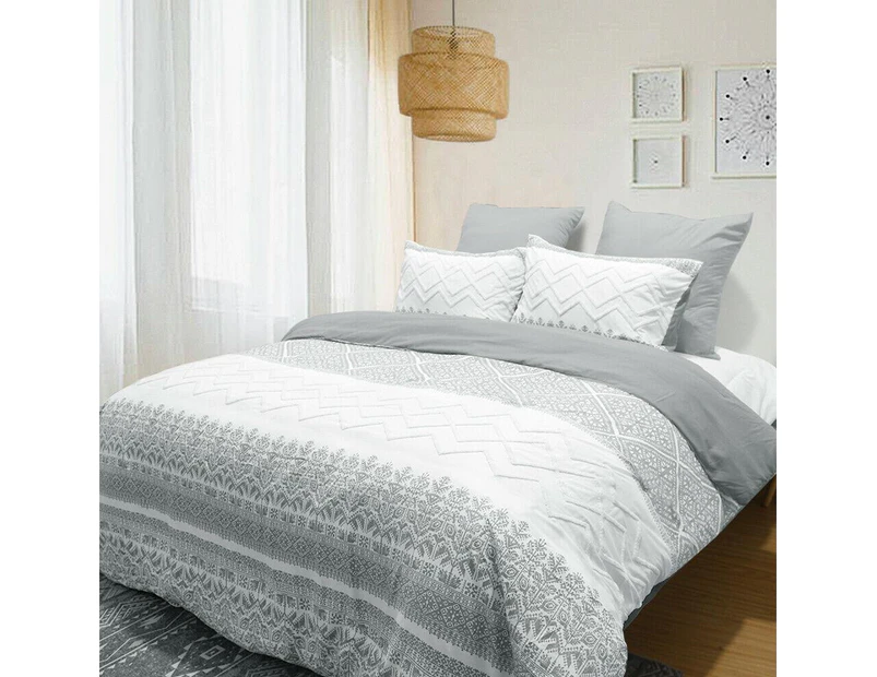 Elite BOHO 3PC Bamboo Comforter Set | Modern Chic Cooling Comforter | Pinsonic Embossed Comforter | 2 Sizes - 3 Colours - Silver