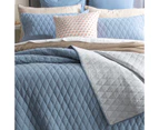 Reversible Diamante Vintage Stone Washed 100% Cotton Quilted Coverlet Set by Renee Taylor | 2 Sizes - 6 Colours - Blue