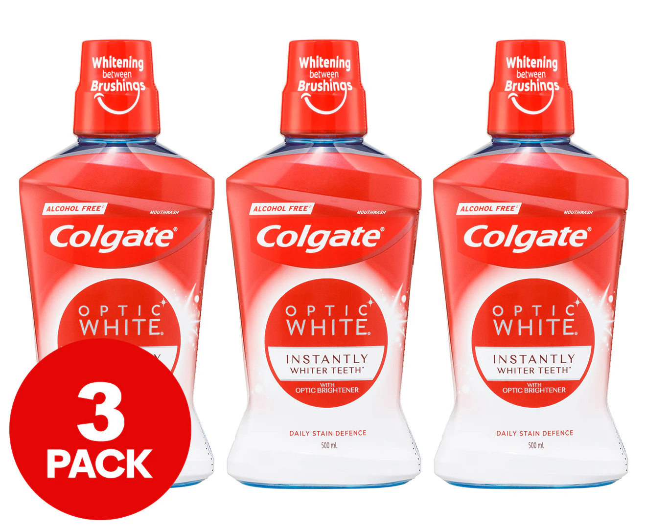 3 x Colgate Optic White Mouth Wash 500mL