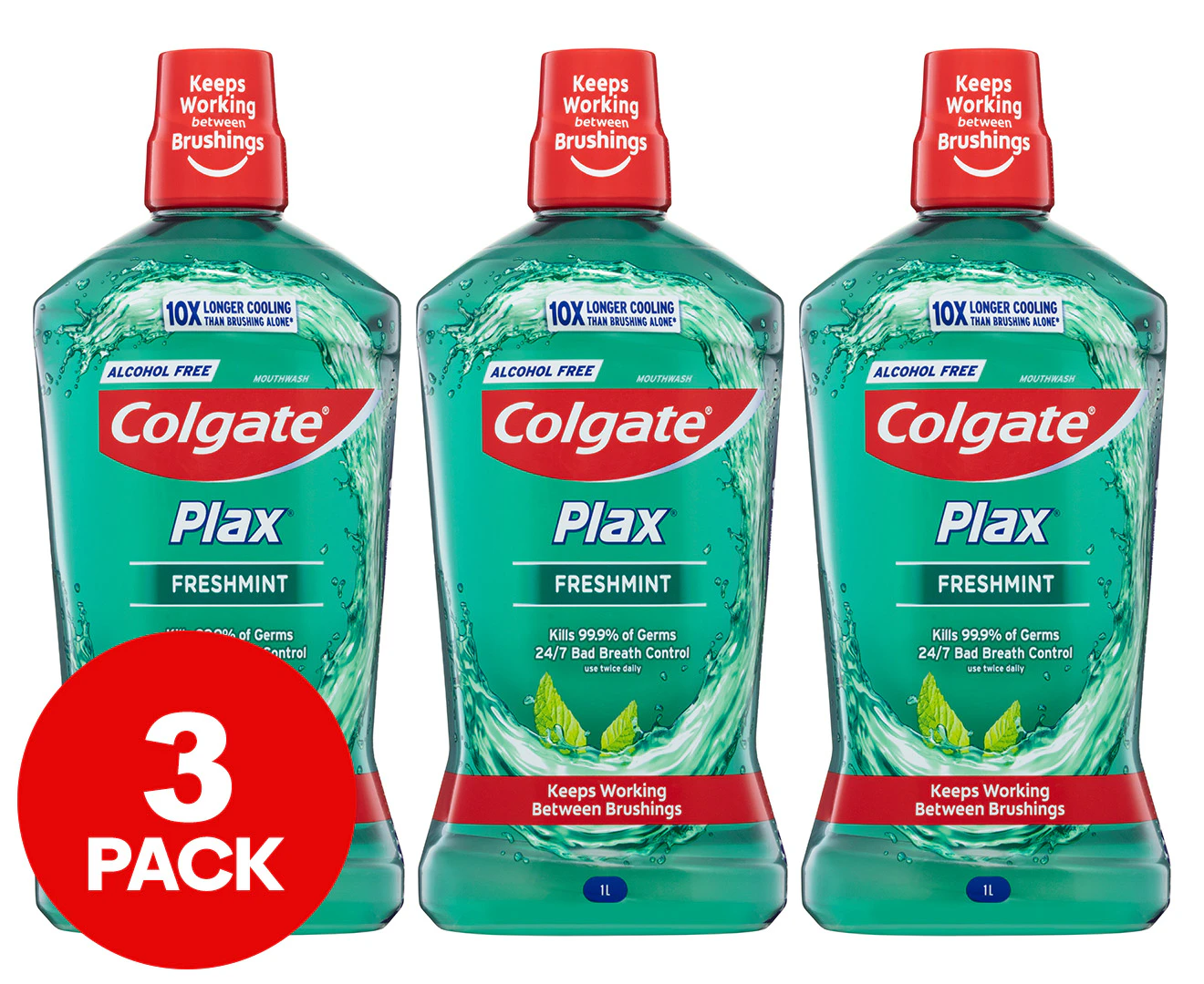 3 x Colgate Plax Mouthwash Freshmint 1L