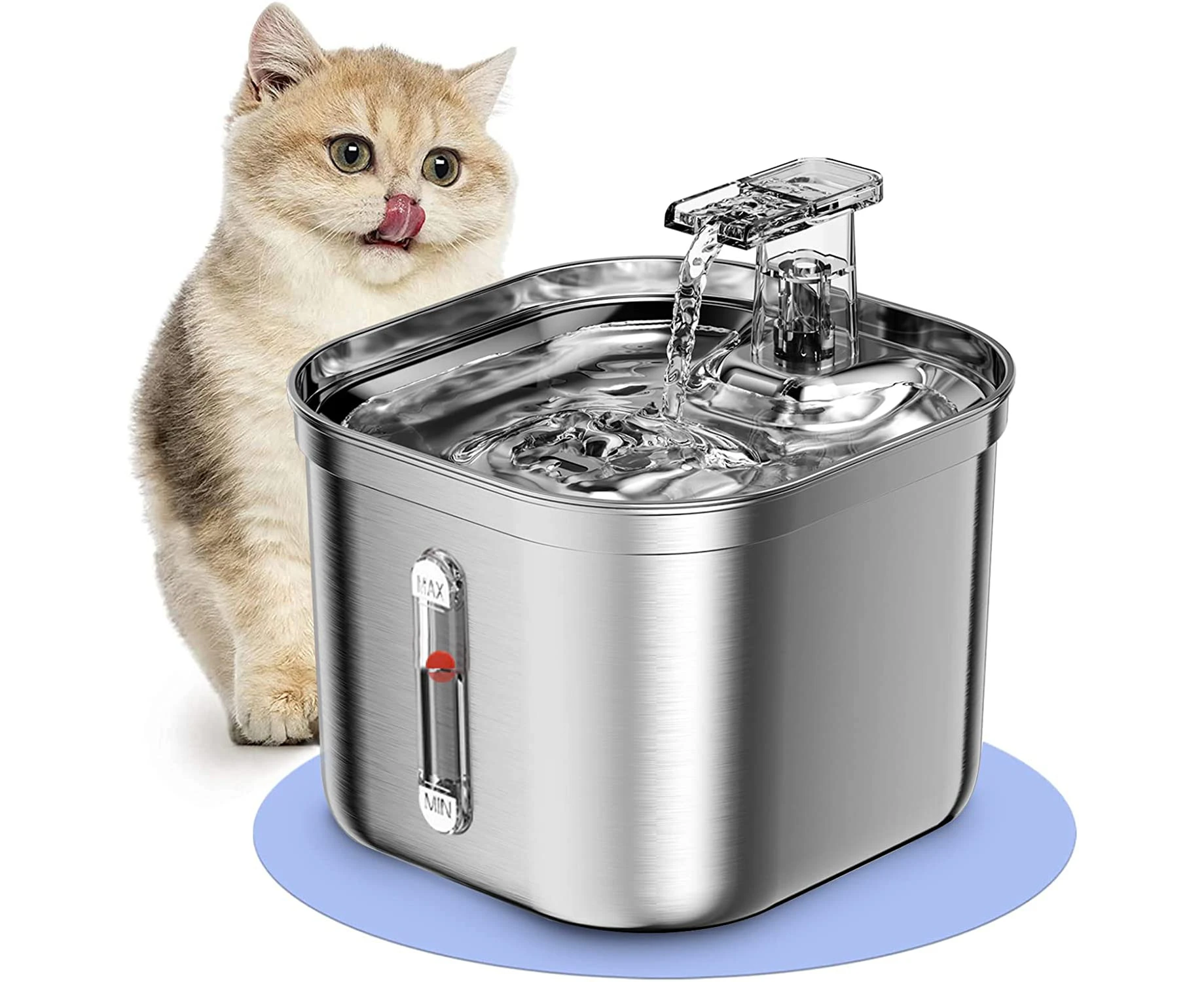 Stainless Steel Cat Water Fountain, Cat Drinking Fountain Water Dispenser For Cats and Dogs Silicone Mat