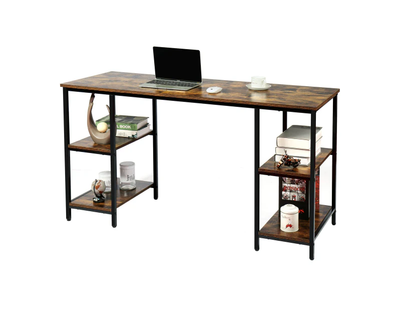 Foret Computer Desk Office Table Storage Shelf Study Work Metal Antique Brown