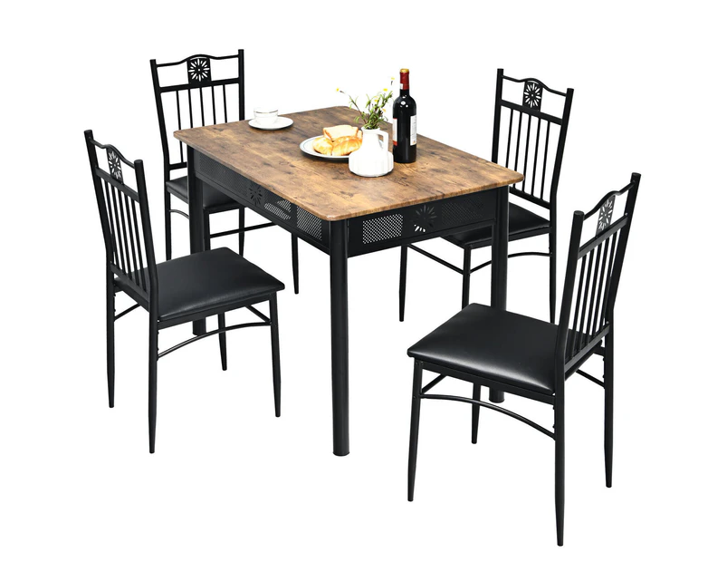 Giantex 5 Pieces Dining Table Set Modern Kitchen Table Set Rectangular Table w/4 Upholstered Chairs Bistro Table Set Black