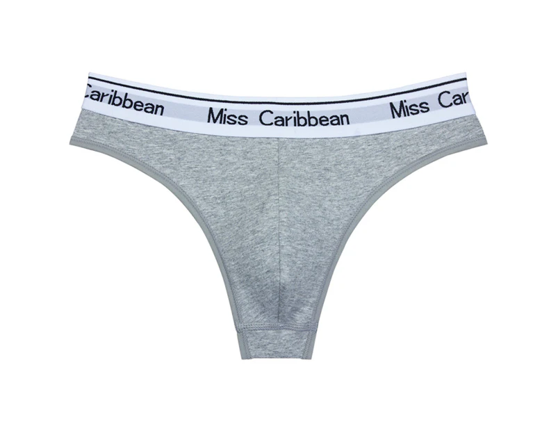 Men Brief U Convex Elasticity Jockstrap Soft Comfortable Letters Print Thong Underpants Daily Wear - Grey
