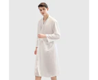 Men Bathrobe Waffle Long Style Solid Color Thin Soft Sleepwear Loose Cardigan Men Fall Nightgown for Home - White