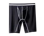 Men Boxers U Convex Breathable Contrast Color Lengthen Slimming Sports Soft Wide Anti-slip Band Men Panties for Inner Wear - Black