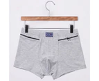 Anti-theft Zipper Pockets Mid-rise Seamless Elastic Men Panties Solid Color U-Bump Male Shorts Briefs Daily Wear - Grey