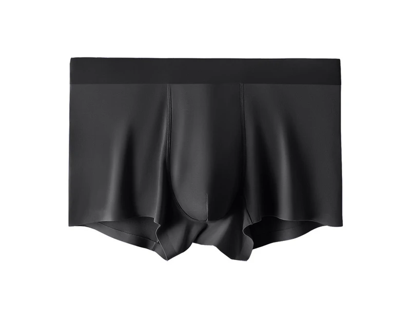 Men Panties U Convex Solid Color Stretchy Seamless Mid Waist Underwear Shorts Plus Size Anti Wrinkle Underpants for Bathroom - Black