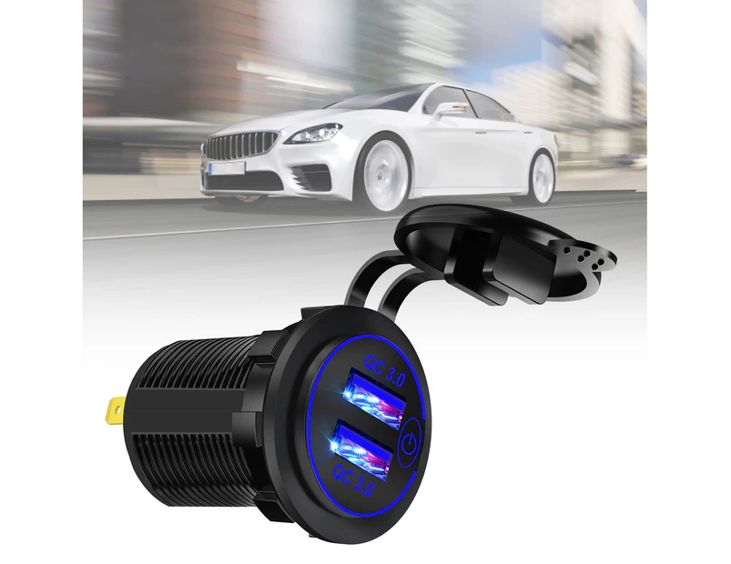 Car Charger Adapter Quick Charge 3.0 Wide Application Blue Light Touch Switch Charger Outlet for Boat - Black