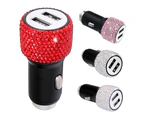 Universal Mini Dual USB Rhinestones Fast Charging Car Charger Adapter for Phone - Red
