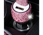 Universal Mini Dual USB Rhinestones Fast Charging Car Charger Adapter for Phone - Pink