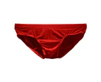 Men Briefs Ice Silk Low Waist Solid Color Ultra Thin Seamless Quick Dry Underpants Panties Underwear for Daily Wear - Red