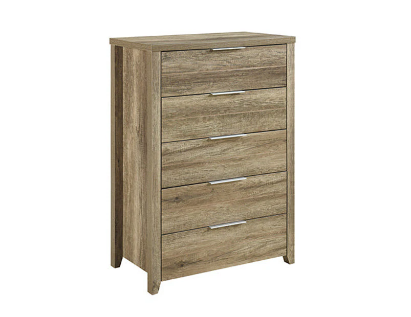 Tallboy with 5 Storage Drawers Natural Wood like MDF in Oak Colour