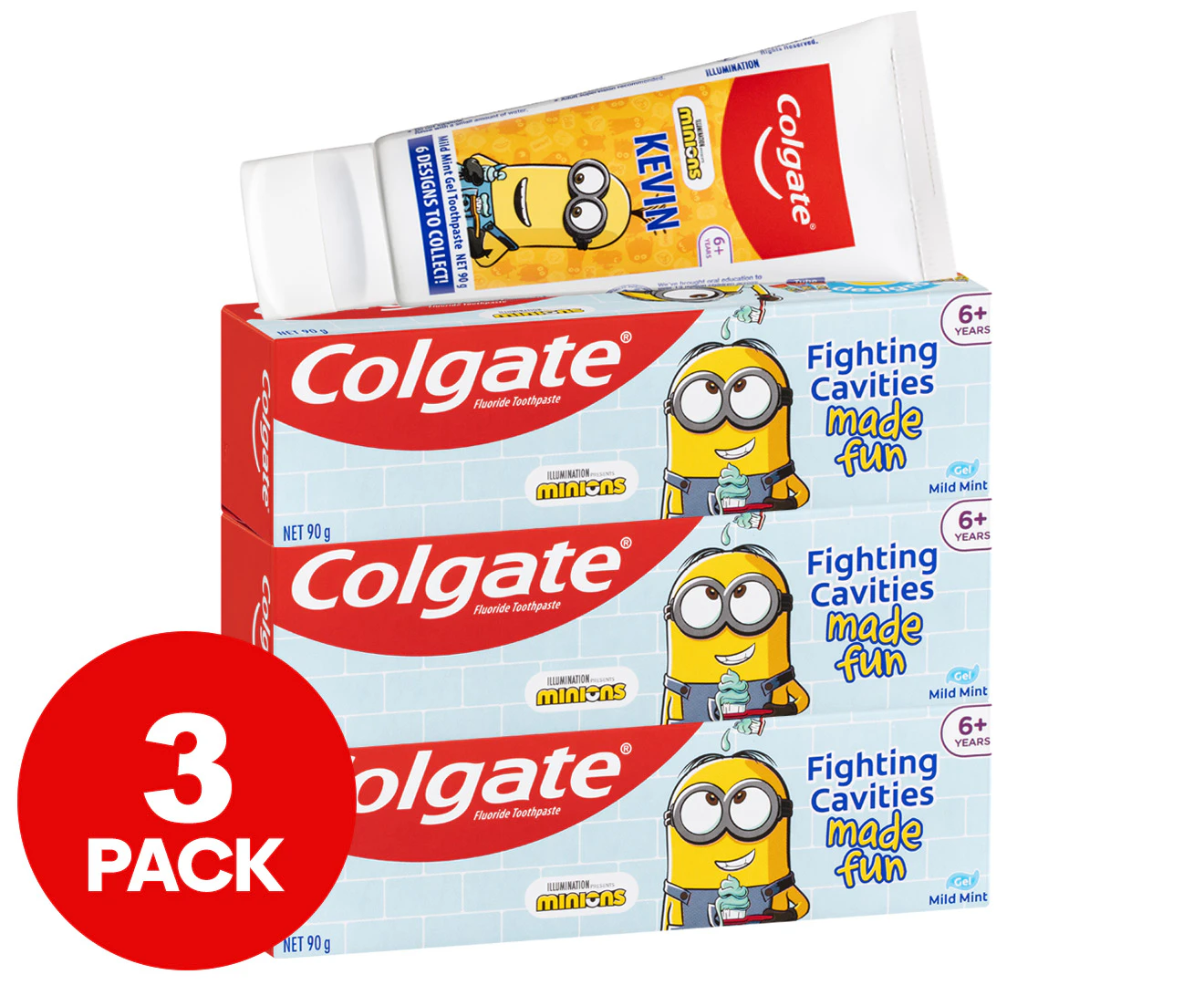 3 x Colgate Minions Gel Toothpaste Mild Mint 90g