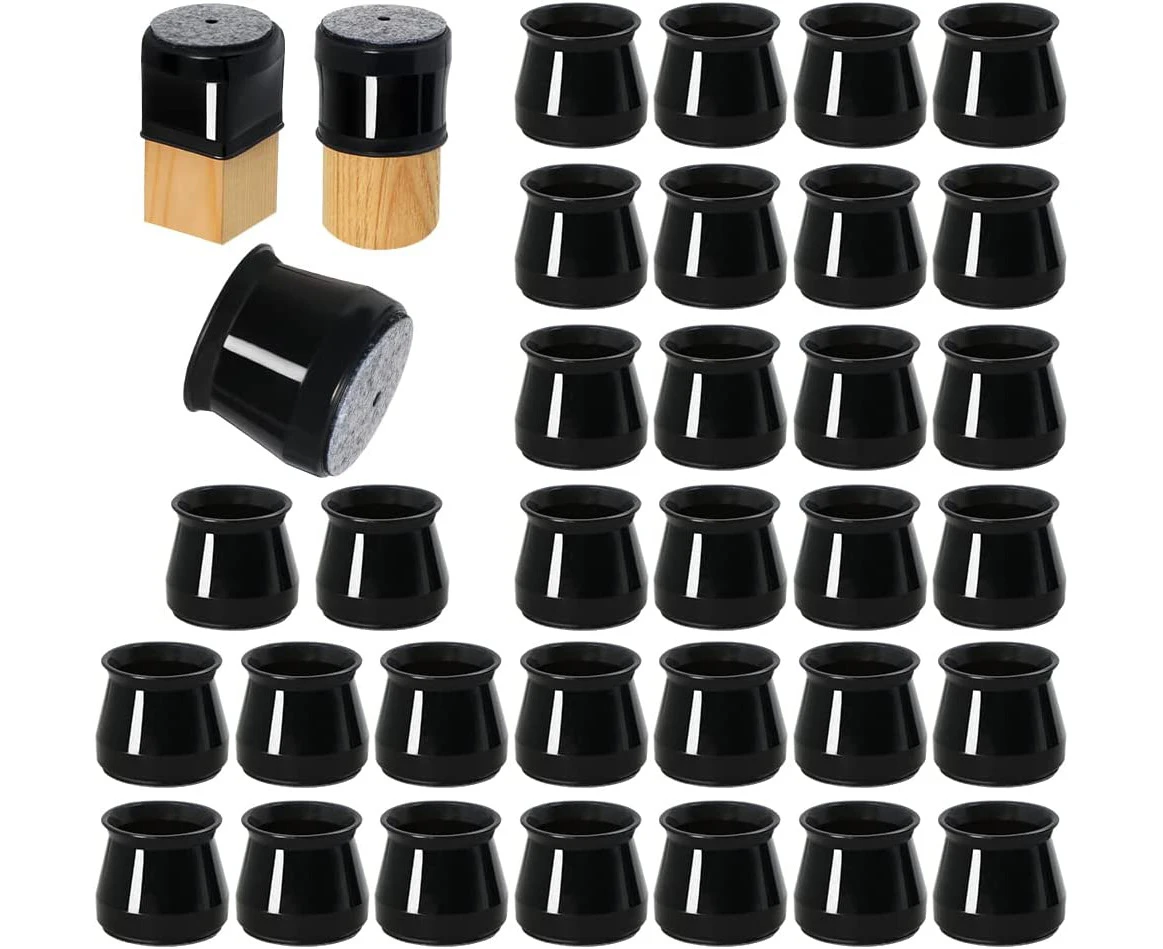 32 Pcs Chair Leg Protectors for Hardwood Floors 3.8cm Silicone Felt Furniture Leg Cover Pad for Protecting Floors from Scratches and Noise -Black