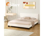 Oikiture Upholstered Platform Bed Frame King Size Bed Frame Headboard Boucle Fabric