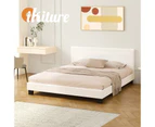 Oikiture Upholstered Platform Bed Frame Queen Size Bed Frame Boucle Fabric