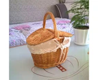 for Creative Basket Handmade Wicker Hamper Food Fruit Storage Hamper Basket with Handle Double Lid for Camping