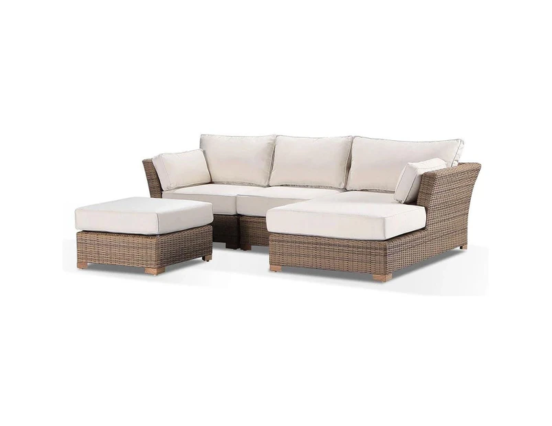 Outdoor Coco Lounge - Package A - Modular Outdoor Chaise Lounge - Outdoor Wicker Lounges - Brushed Wheat, Cream cushions