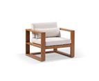 Outdoor Santorini 1 Seater Outdoor Aluminium Arm Chair In Teak - Outdoor Aluminium Lounges - Teak with Cream cushions
