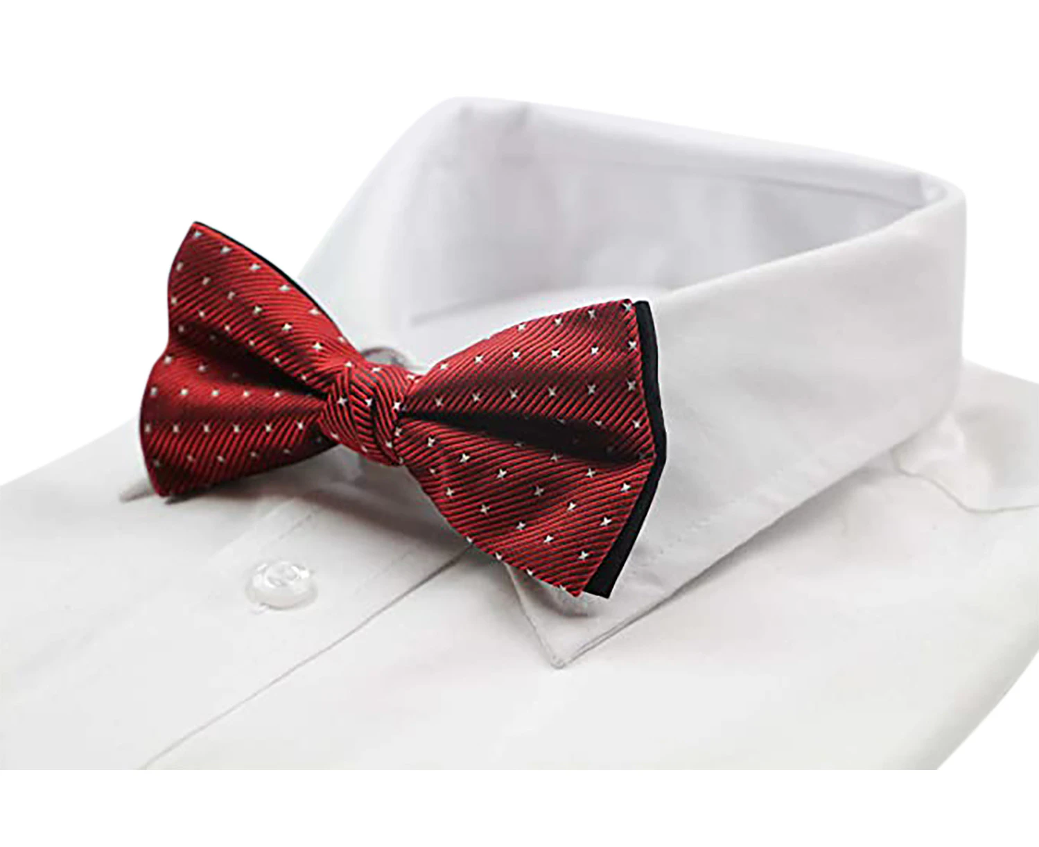 Mens Red, Silver & Black Star Polka Dot Patterned Bow Tie Polyester