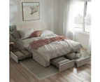 Four Storage Drawers Bed Frame with Vertical Lined Bed Head in King, Queen and Double Size (Taupe White Velvet)