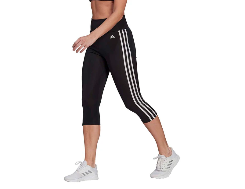 Adidas Women's Designed To Move High-Rise 3-Stripes 3/4 Sport Tights / Leggings - Black/White