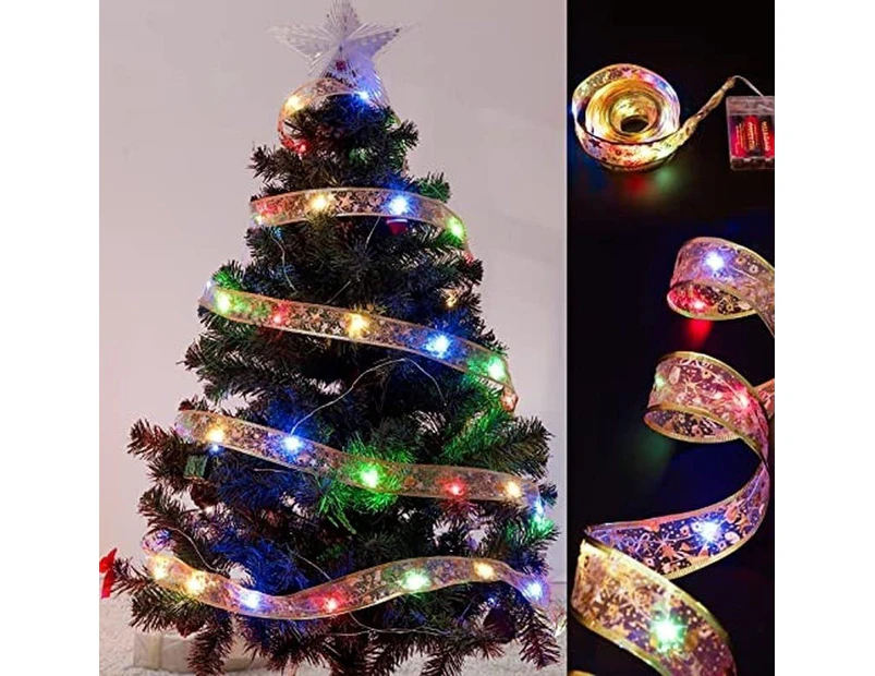 5M/16.4FT Christmas Fairy Lights,Golden Ribbon Christmas Lights Battery Operated String Lights for Christmas Tree Xmas - Multi-Colored