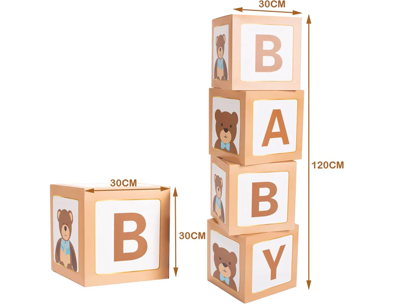 4 Sets Teddy Bear baby Boxes of Letters for Baby Shower, Clear Baby Shower Block Boxes Reveal Decorations Birthday Party