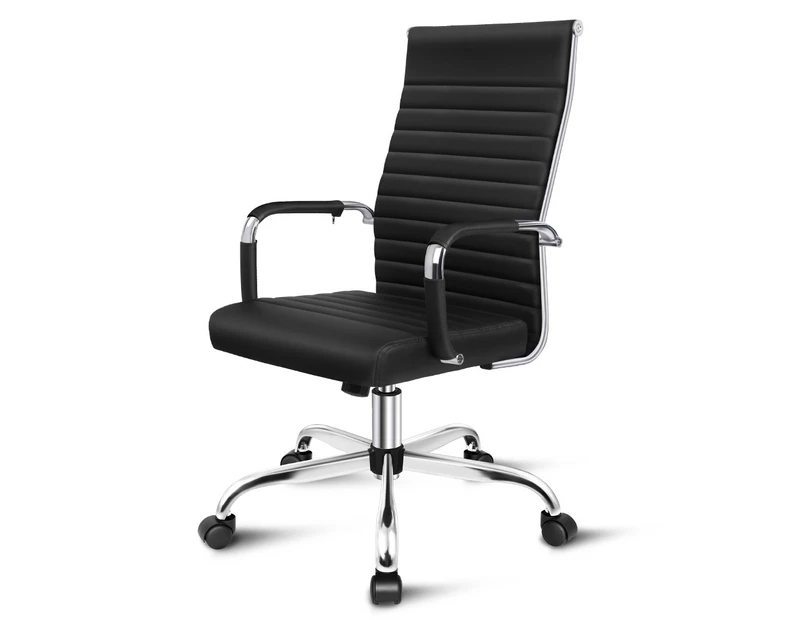 ALFORDSON Office Chair Padded Seat PU Leather Black - High Back