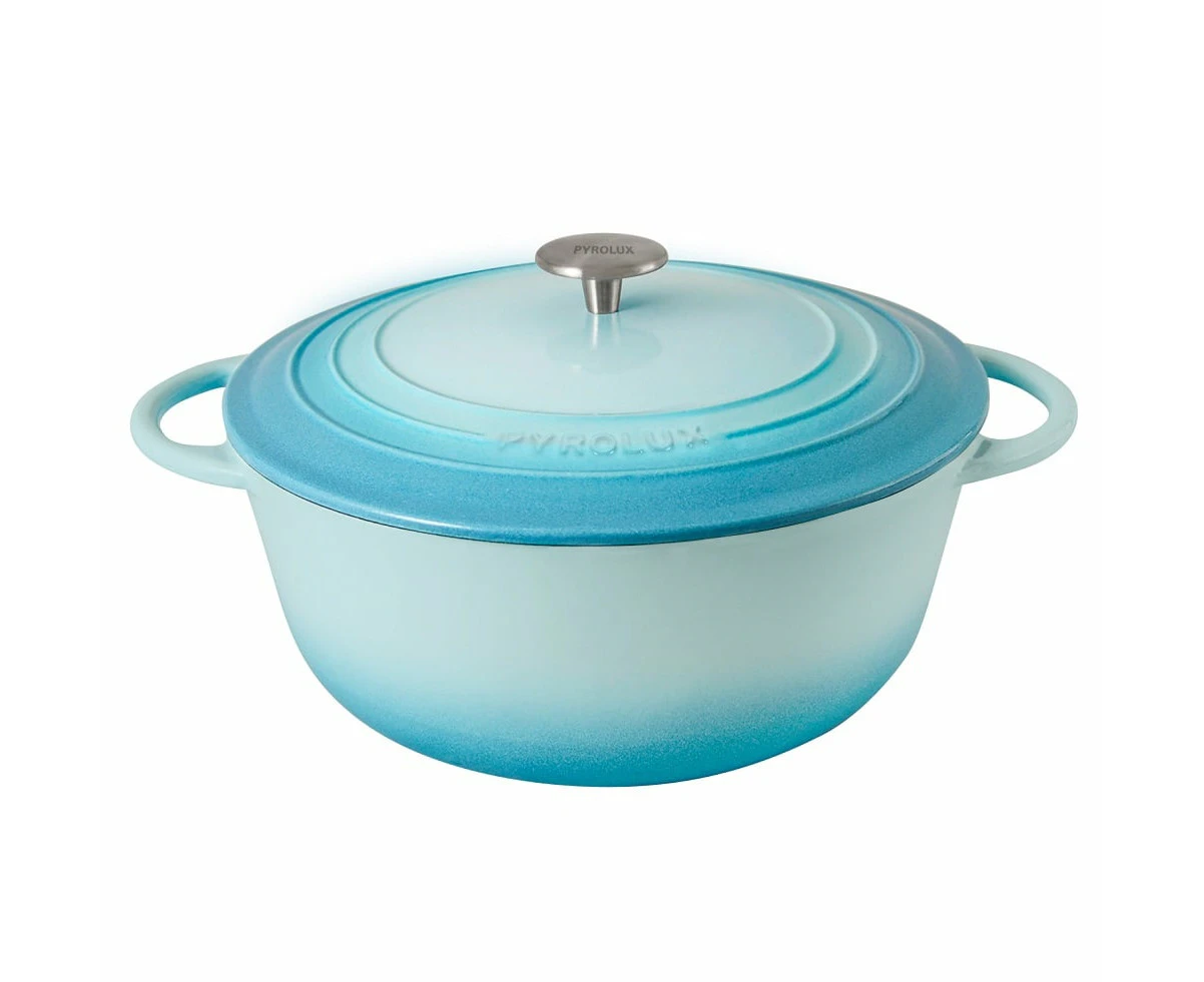 Pyrochef Cast Iron Round French Oven w/ Lid 26cm/5L Casserole Duck Egg Blue