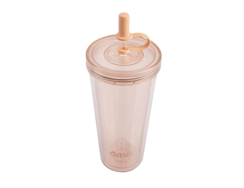 Oasis Double Wall Smoothie Tumbler with Straw 520ml Peach
