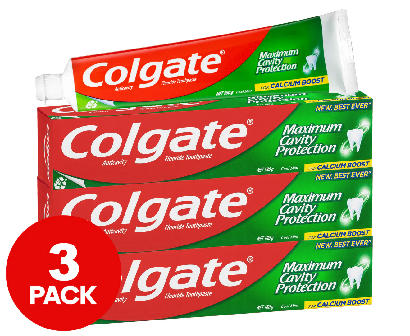 3 x Colgate Maximum Cavity Protection Toothpaste Cool Mint 180g