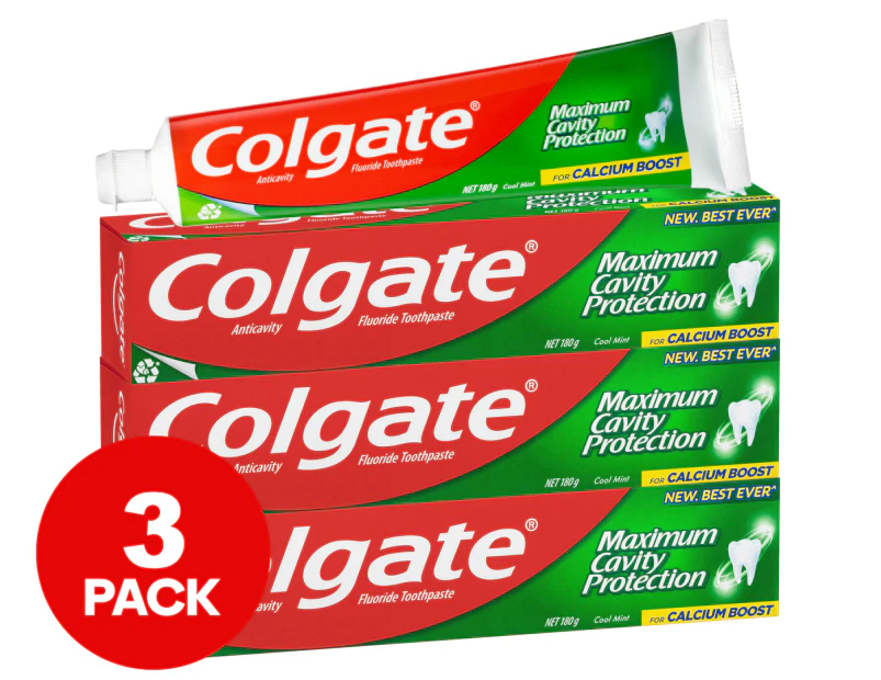 3 x Colgate Maximum Cavity Protection Toothpaste Cool Mint 180g