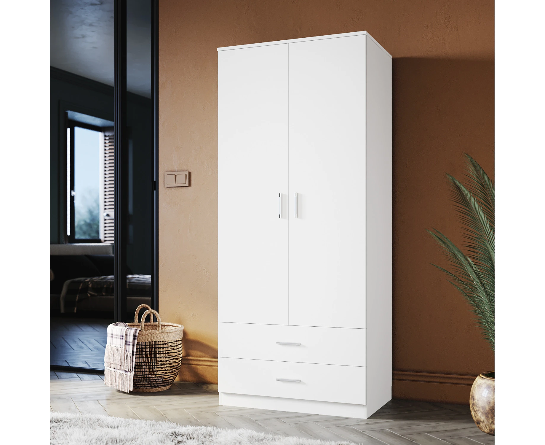 ELEGANT 2 Door 2 Drawer High Quality Cupboard 180cm White Multi-purpose Wardrobes