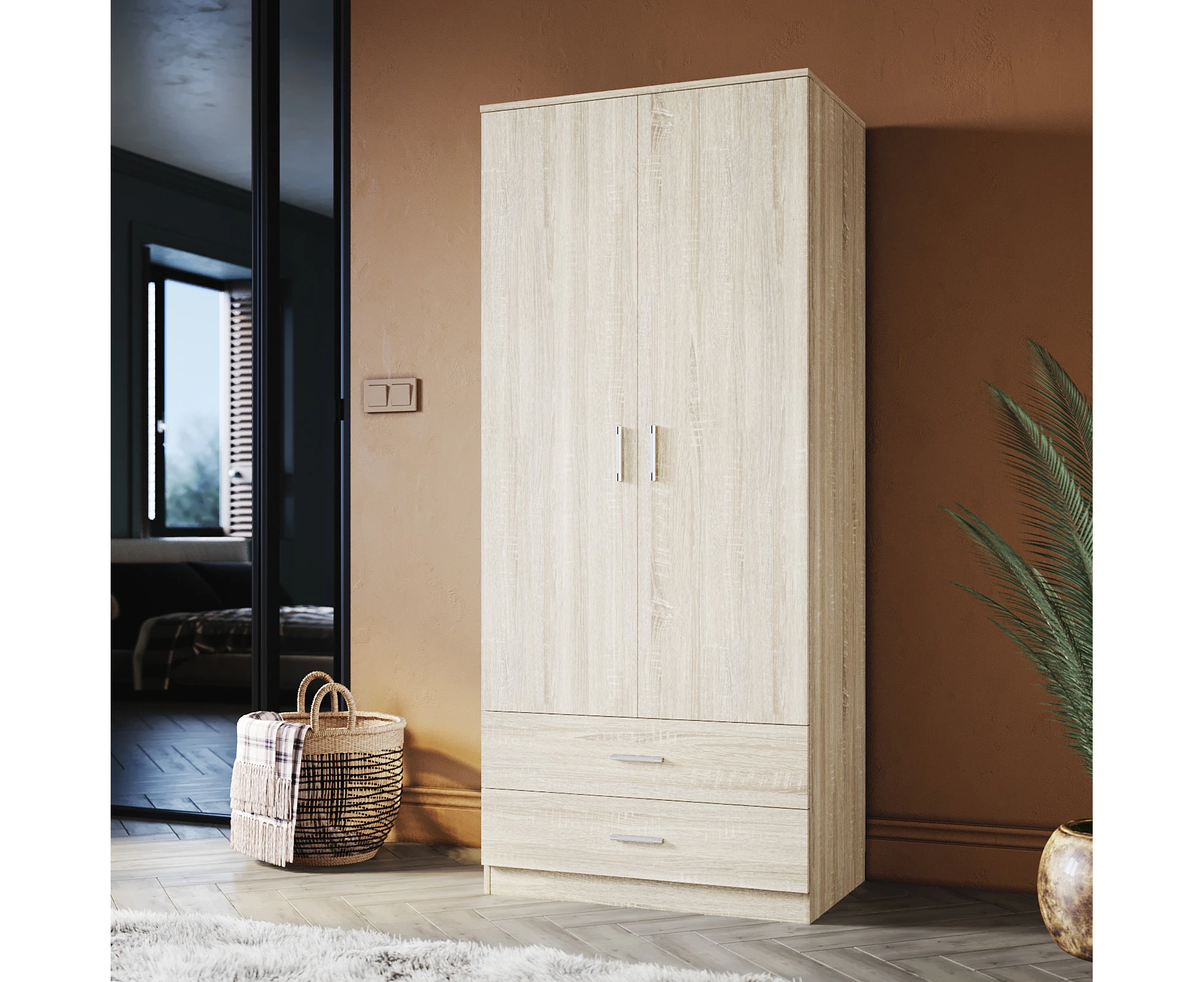 ELEGANT 2 Door 2 Drawer High Quality Cupboard 180cm Oak Multi-purpose Wardrobes