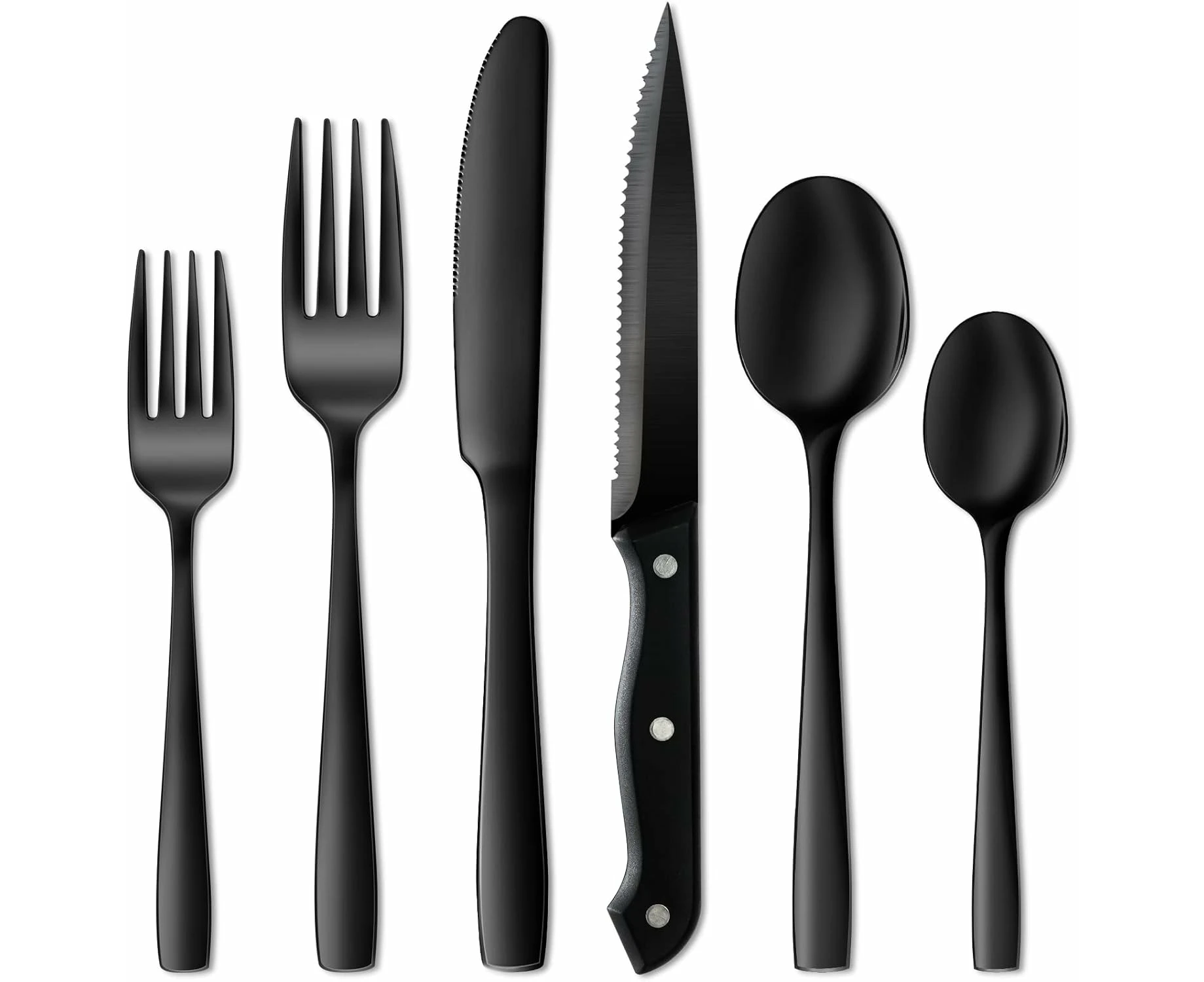 24 Pieces Black Silverware Set, Food-Grade Stainless Steel Cutlery Set for 4, Tableware Eating Utensils, Mirror Finished, Dishwasher Safe