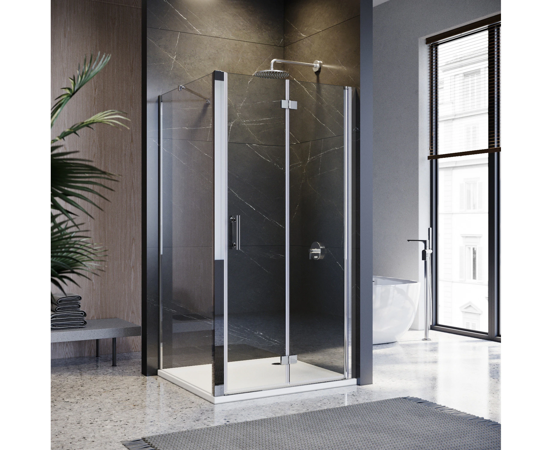 ELEGANT Frameless Bifold Pivot Shower Screen Shower Enclosure 900 x 900mm