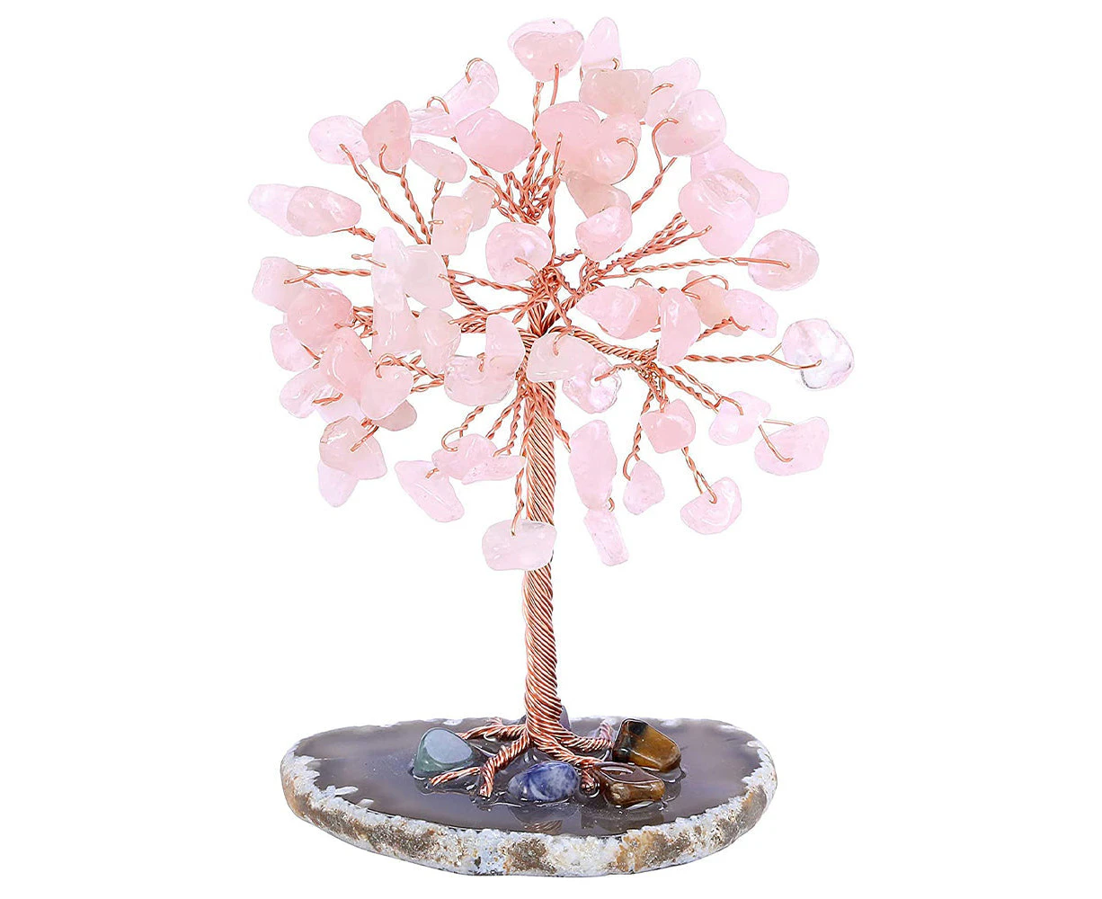 Healing Crystal Tree on Agate Slice Base Money Tree Home Decor - Pink