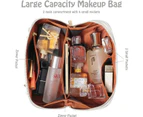 (Black)Travel Makeup Bag,Large Opening Makeup Bag,Portable Makeup Bag Opens Flat for Easy Access, Toiletry Bag,PU Leather Makeup Bag,Large Cosmetic Or