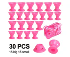 30pcs Silicone Hair Curlers Set, Small Hair Rollers,  plus clear plastic bag mushroom curlers 15 large 15 small-pink