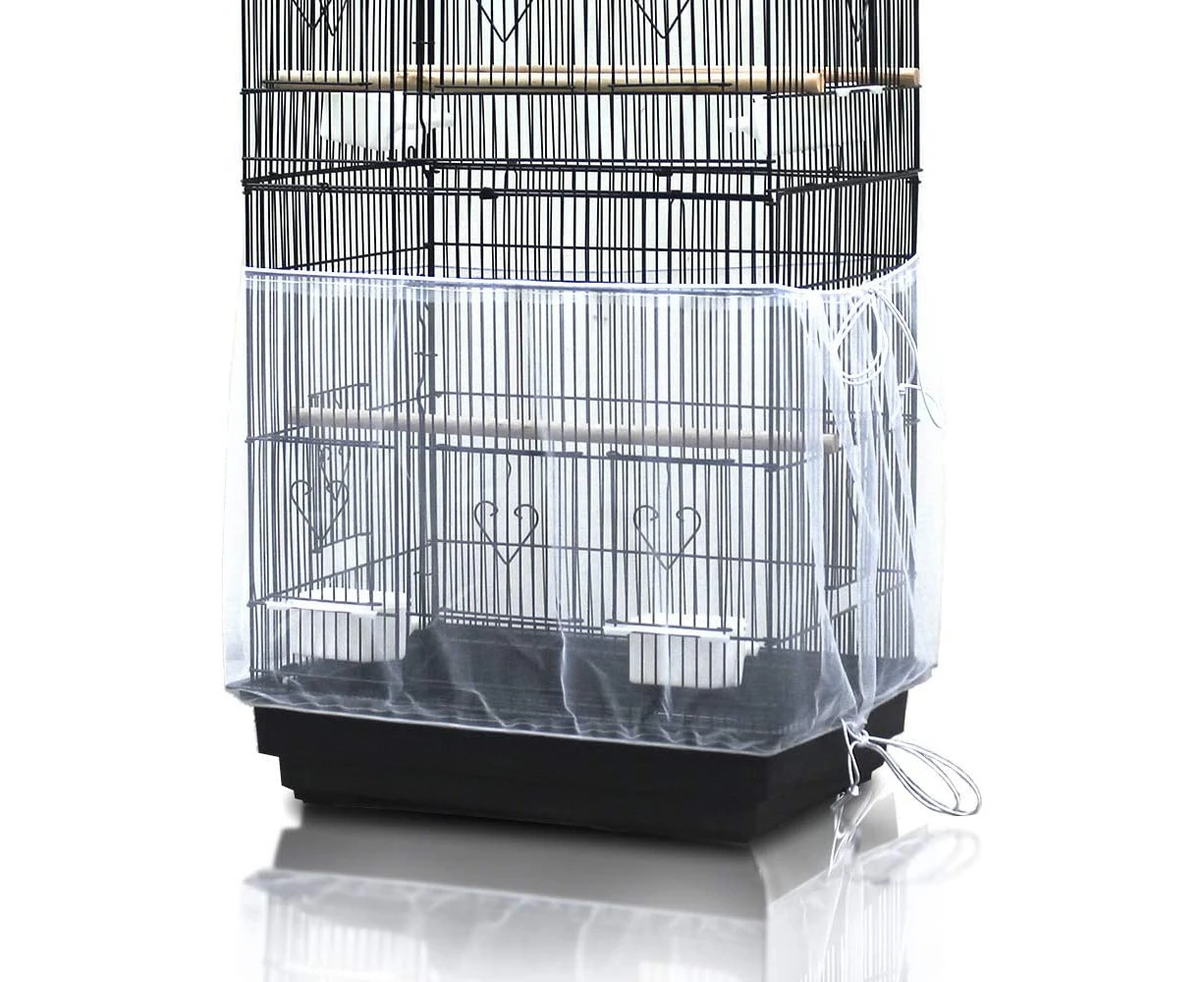 Adjustable Bird Cage Cover Seed Feather Catcher Birdcage Nylon Mesh Net Cover Soft Skirt Guard for Parakeet Macaw African Round Square Cage，High 40cm