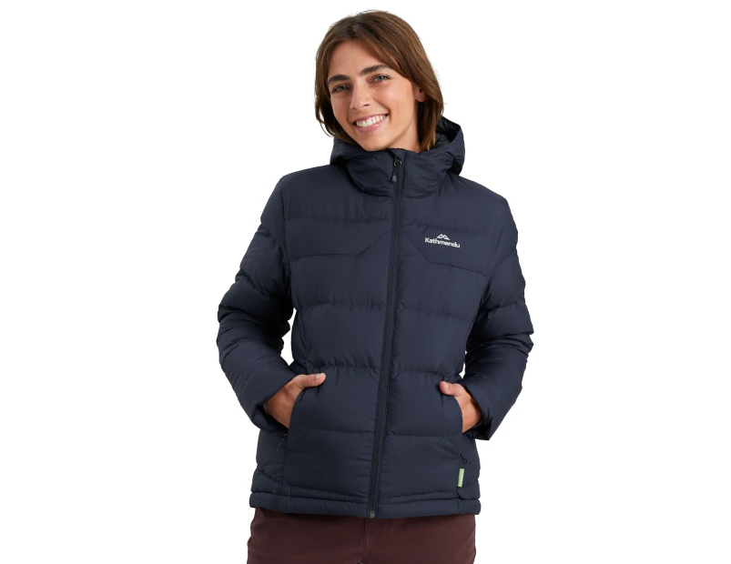 Kathmandu Epiq Womens Hooded Down Puffer 600 Fill Warm Outdoor Winter Jacket  Women's  Puffer Jacket - Blue Midnight Navy