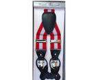 Men's Premium Convertible Suspenders Braces Clip On Elastic Y-Back Traditional Leather Tab - Red/White/Red (RWR)