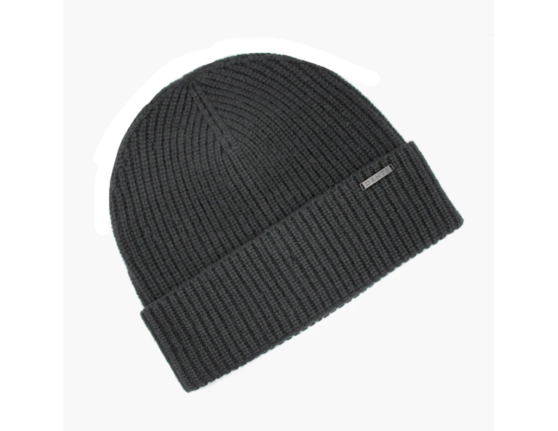 Dents Pure Merino Wool Rib Knit Beanie Hat - Black
