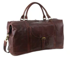 Pierre Cardin Mens Leather Business Overnight Bag Luggage Duffle Weekend Travel - Chocolate