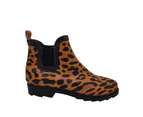 Jellies Molly Ladies Gumboots Ankle boot Elastic Panel Water Resistant Durable  Chunky Sole - Leopard Print